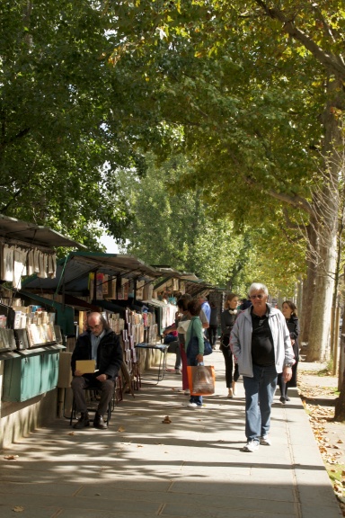 Strolling among the "bouquinistes" along the Seine in Paris.