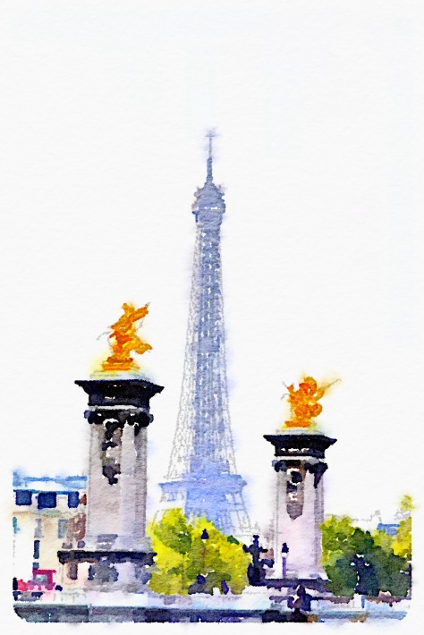 The Eiffel Tower, with the Waterlogue app.